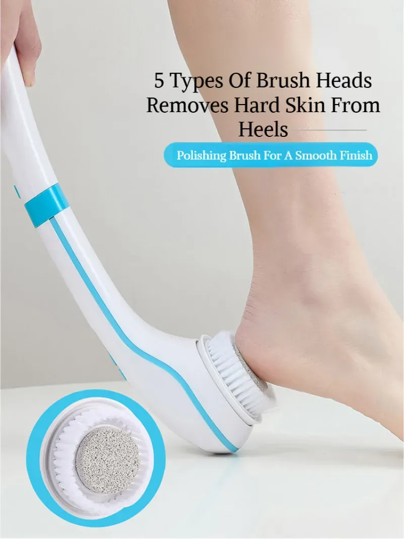 Brosse de bain électrique 5 en 1 à manche long, nettoyage en profondeur et massage, étanche