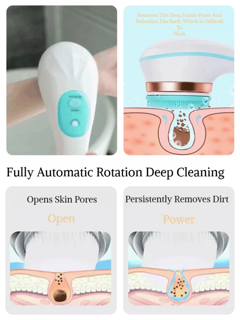 Brosse de bain électrique 5 en 1 à manche long, nettoyage en profondeur et massage, étanche 3