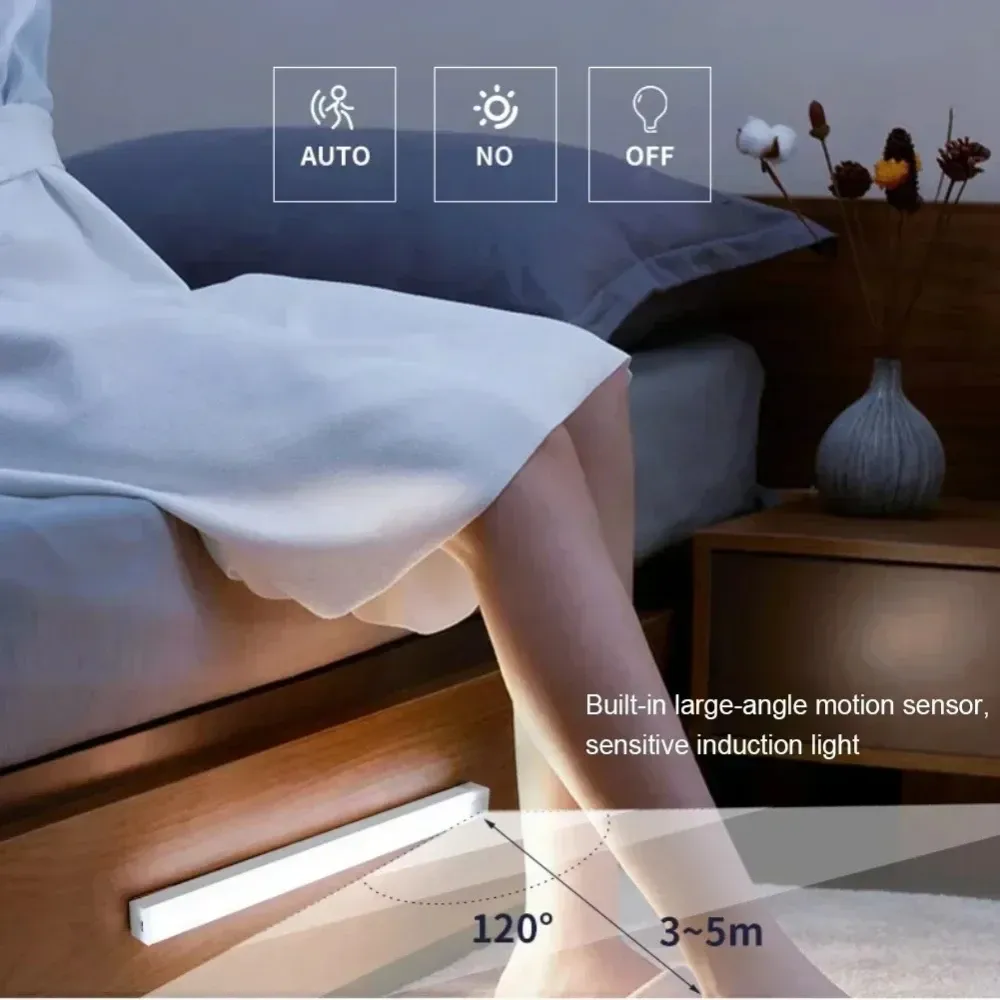 LED à détection de mouvement sans fil, rechargeable par USB, veilleuse pour armoire de cuisine et rangement 3