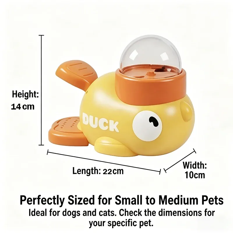 Jouet interactif 2-en-1 pour chien : distributeur de friandises et mangeoire à alimentation lente, design canard 3