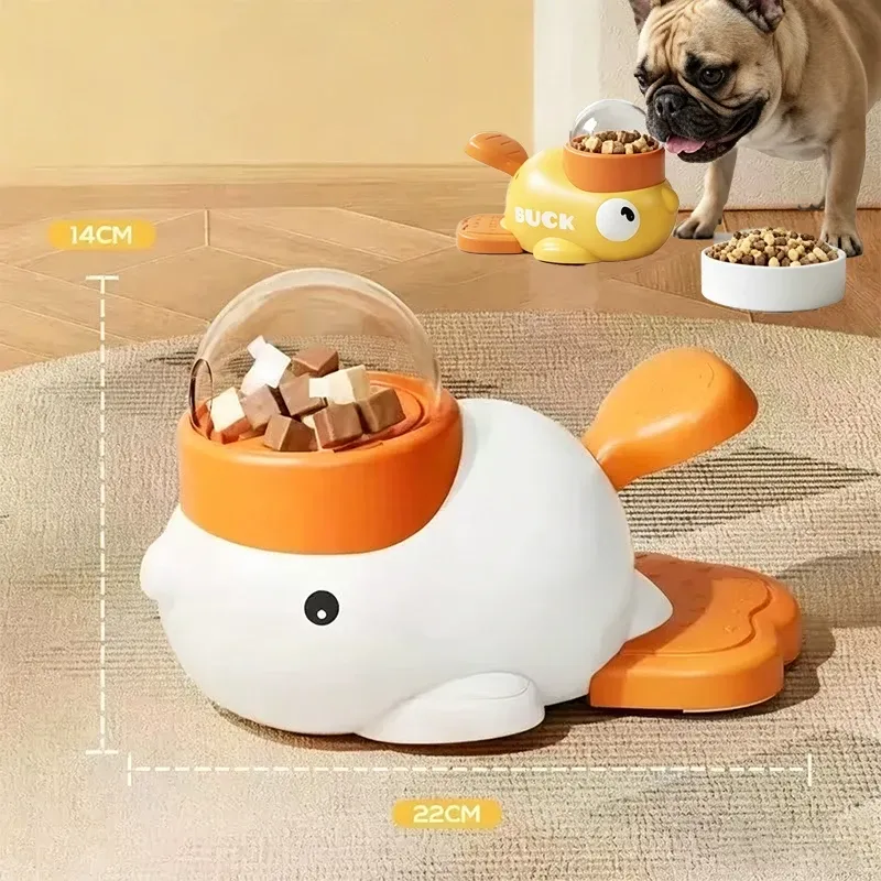 Jouet interactif 2-en-1 pour chien : distributeur de friandises et mangeoire à alimentation lente, design canard 8