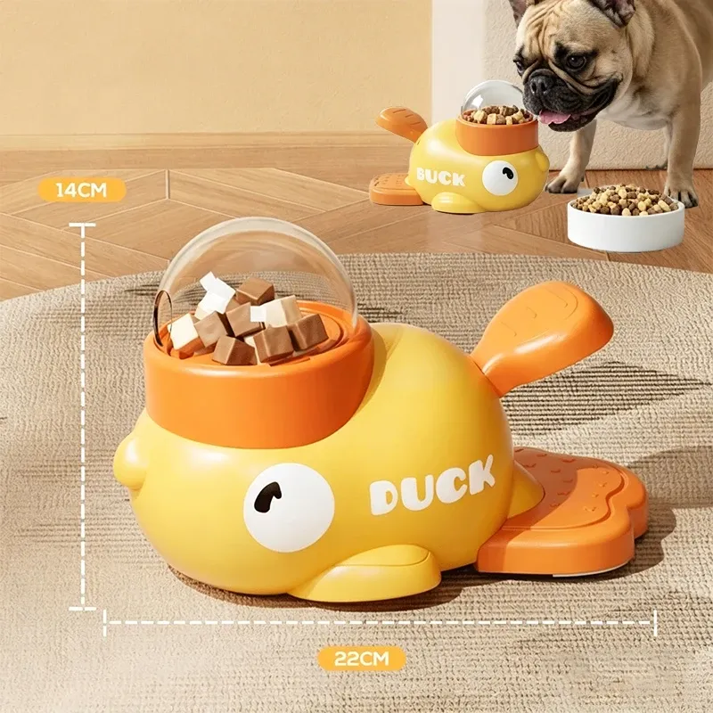 Jouet interactif 2-en-1 pour chien : distributeur de friandises et mangeoire à alimentation lente, design canard 7