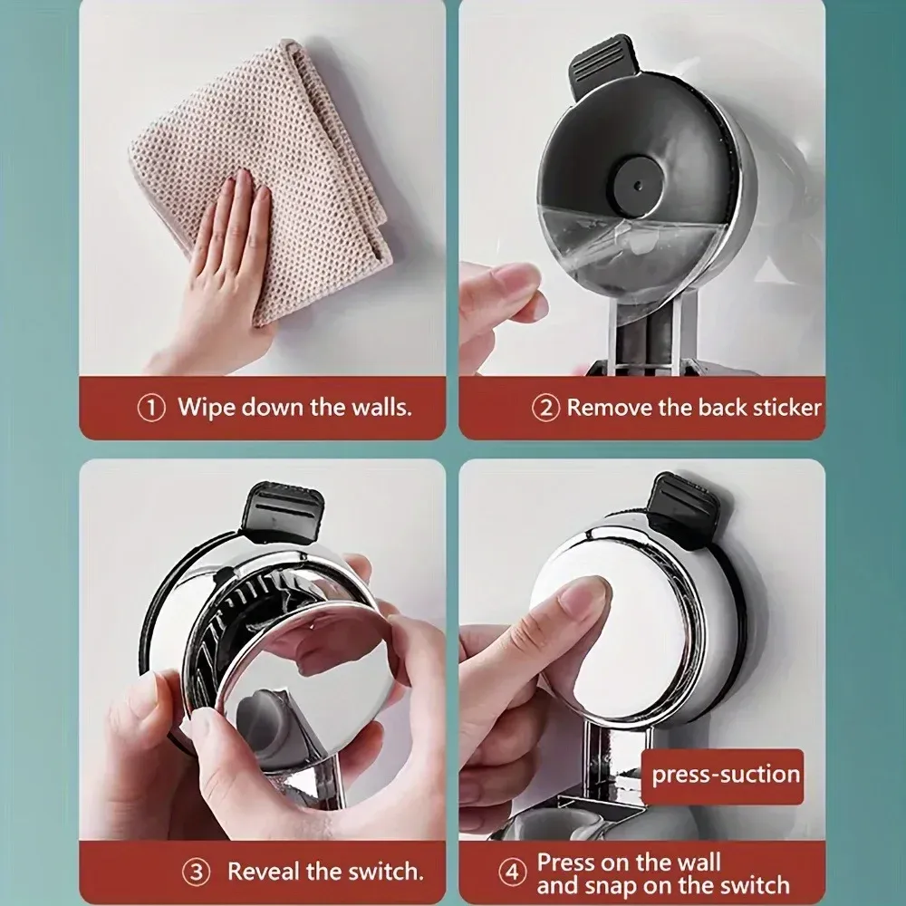 Support de pommeau de douche universel, 1 pièce, réglable, fixation adhésive forte, en ABS, montage mural, base étanche 3