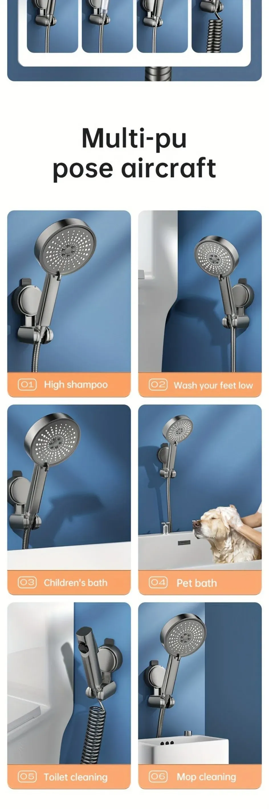 Support de pomme de douche universel à ventouse, en situation