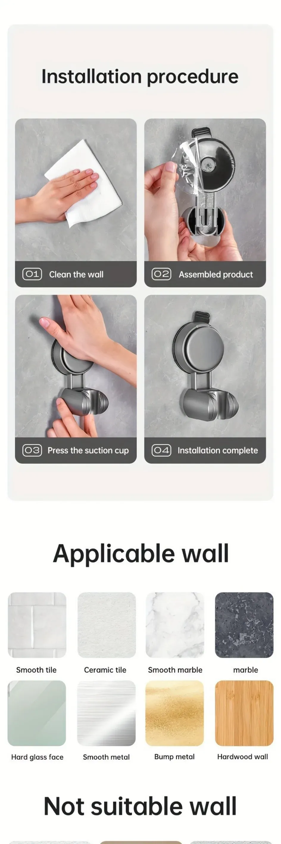 Support de pomme de douche universel à ventouse, rotation à 360 degrés