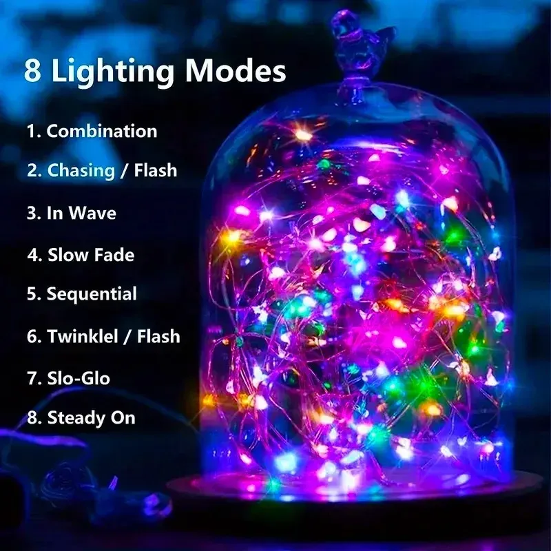 DegradLights - Guirlande lumineuse solaire étanche pour jardin et arbres, 8 modes d'éclairage 3