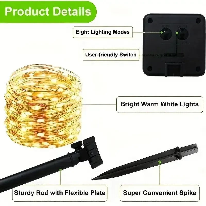 DegradLights - Guirlande lumineuse solaire étanche pour jardin et arbres, 8 modes d'éclairage 6