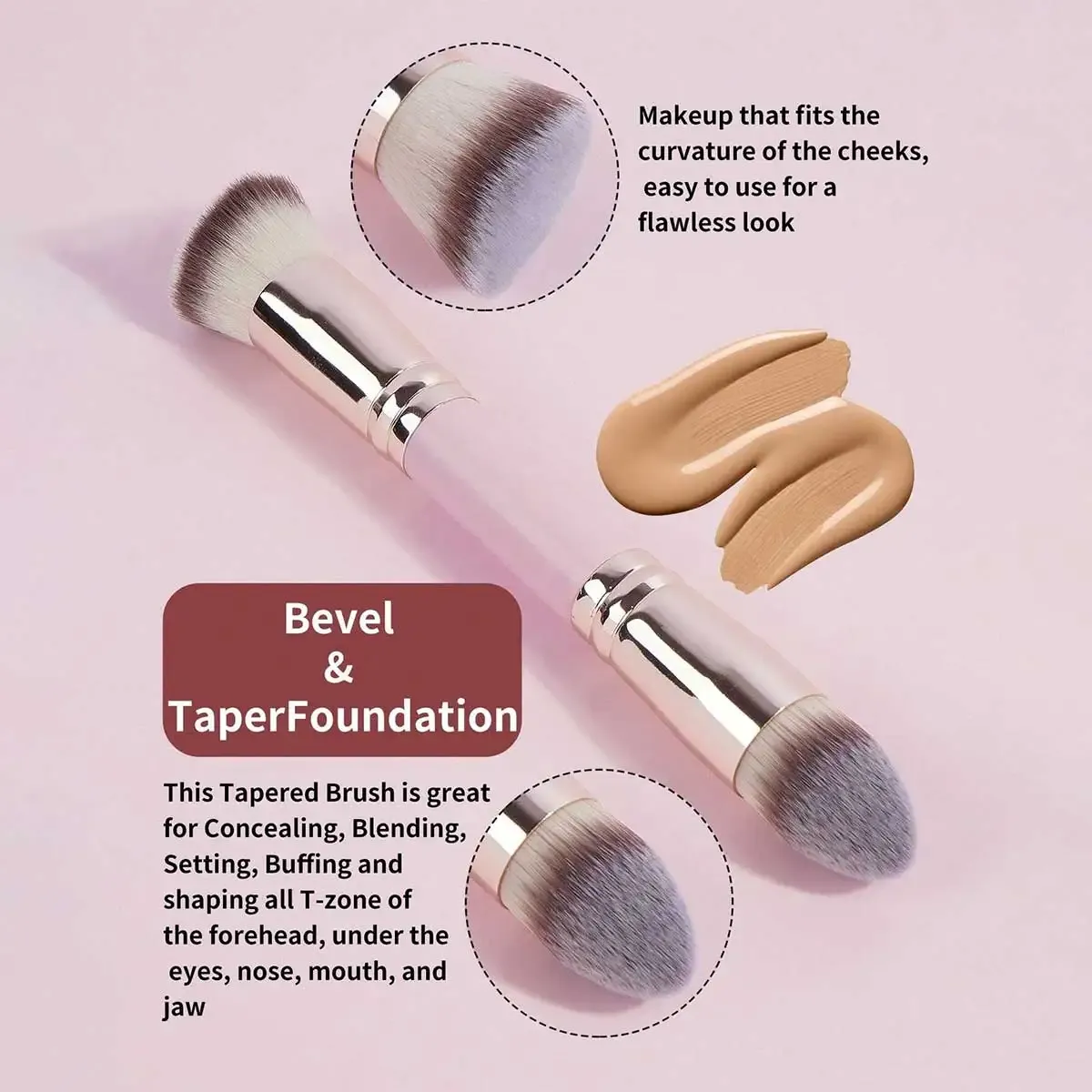 Ensemble de 4 pinceaux de maquillage essentiels avec étui : fond de teint double embout, poudre, blush et fard à paupières 5