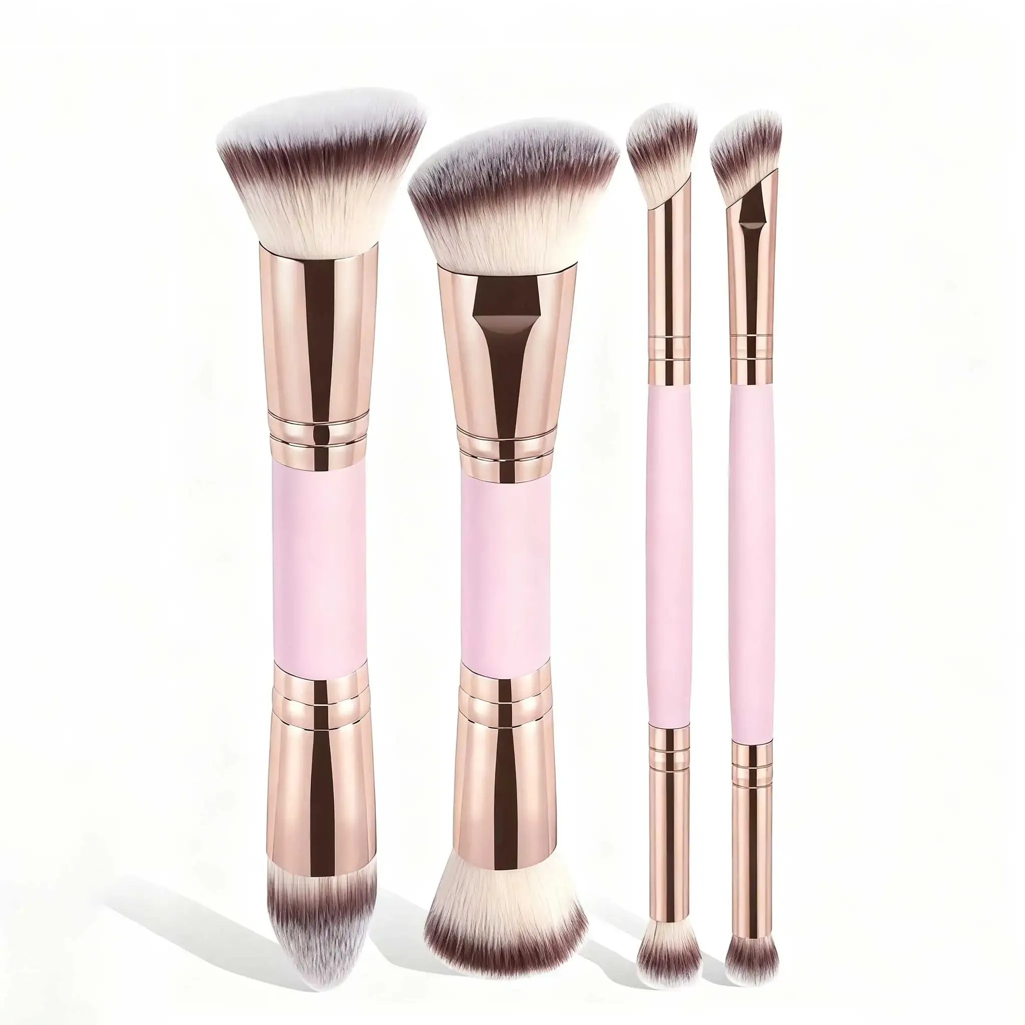 Ensemble de 4 pinceaux de maquillage essentiels avec étui : fond de teint double embout, poudre, blush et fard à paupières 9
