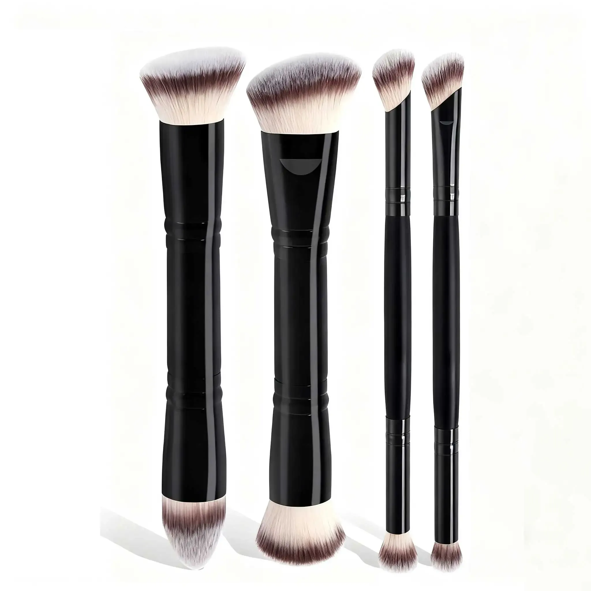 Ensemble de 4 pinceaux de maquillage essentiels avec étui : fond de teint double embout, poudre, blush et fard à paupières 7