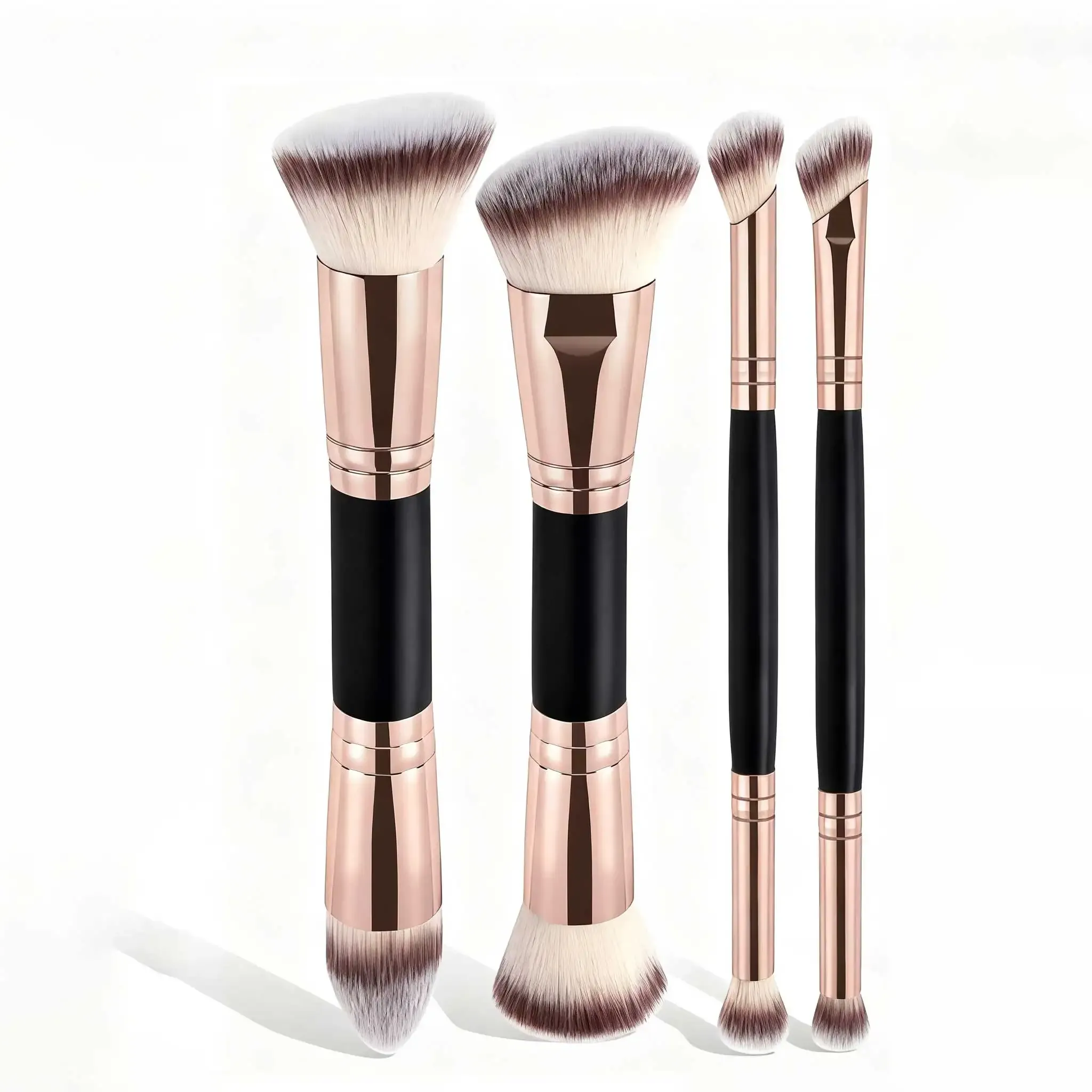 Ensemble de 4 pinceaux de maquillage essentiels avec étui : fond de teint double embout, poudre, blush et fard à paupières 8
