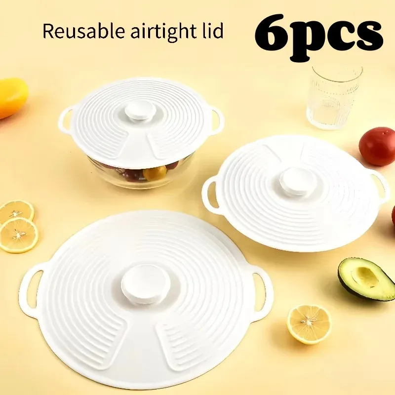 Lot de 3 ou 6 couvercles en silicone à double poignée, résistants à la chaleur, anti-éclaboussures et réutilisables, compatibles micro-ondes, pour bols, assiettes et casseroles