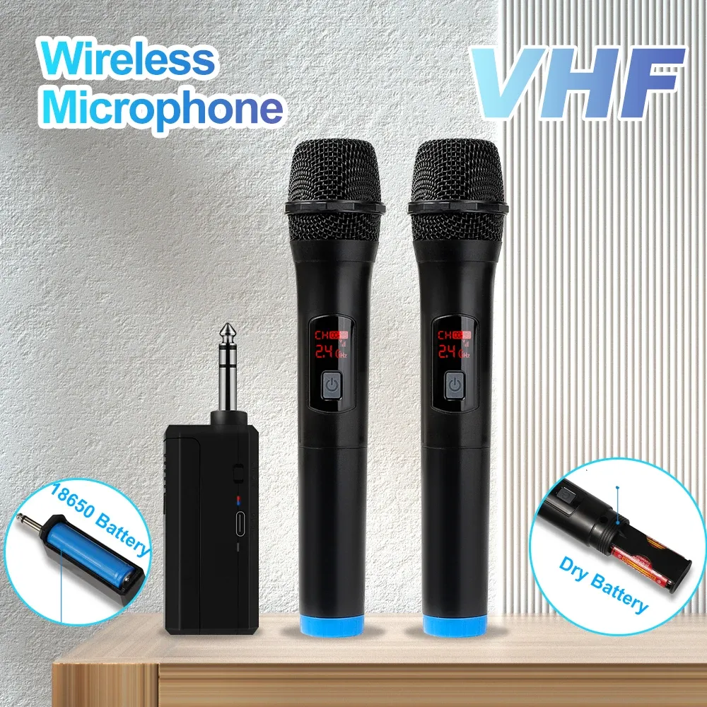 Microphone sans fil VHF double canal à fréquence fixe, portable, usage professionnel - Image 1