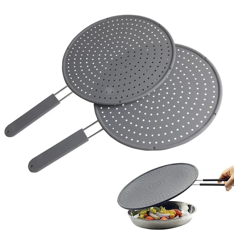 Écran anti-projections en silicone pour cuisine avec poignée, résistant à la chaleur, protection contre les projections d'huile, couvercle de poêle