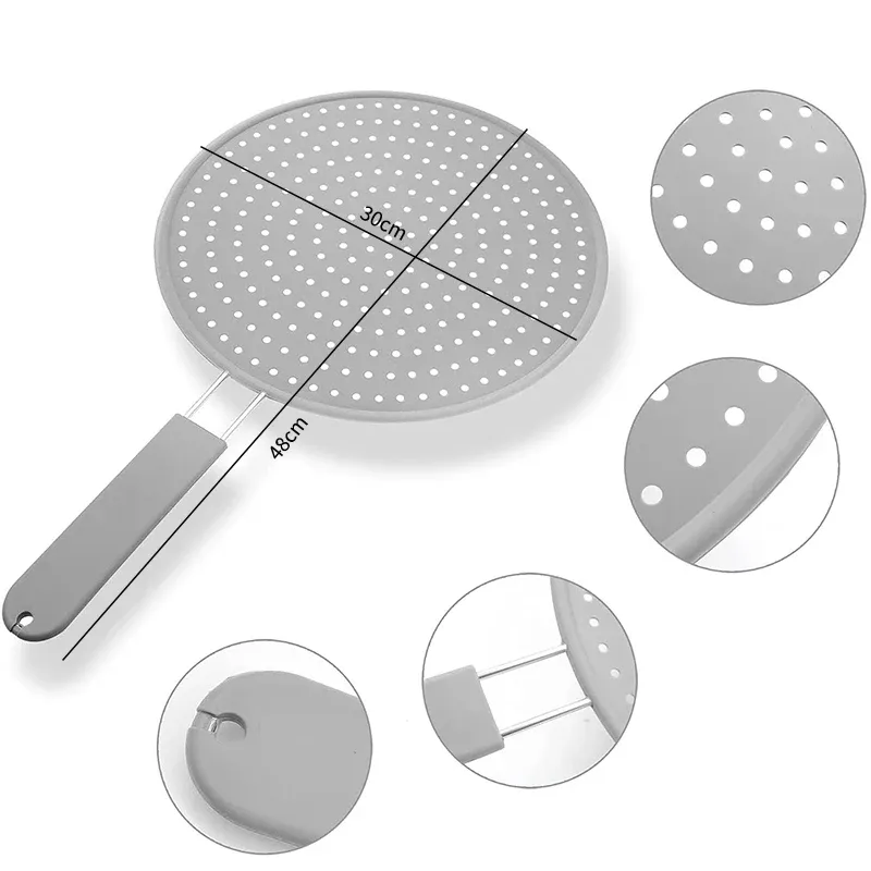 Écran anti-projections en silicone pour cuisine avec poignée, résistant à la chaleur, protection contre les projections d'huile, couvercle de poêle 5