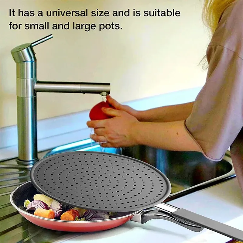 Écran anti-projections en silicone pour cuisine avec poignée, résistant à la chaleur, protection contre les projections d'huile, couvercle de poêle 6