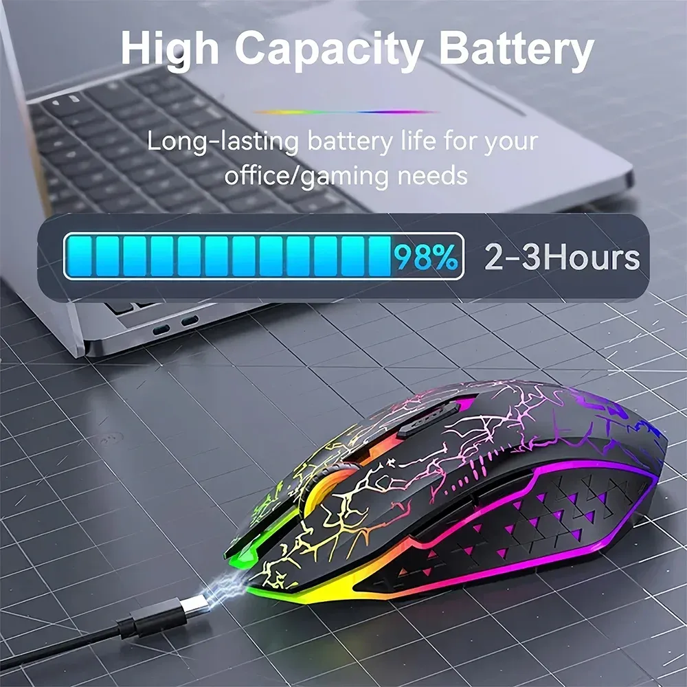 Souris sans fil Bluetooth 5.2 RGB 2,4 GHz à double mode pour gaming, 6 boutons silencieux, compatible MacBook, tablette et ordinateur portable 3
