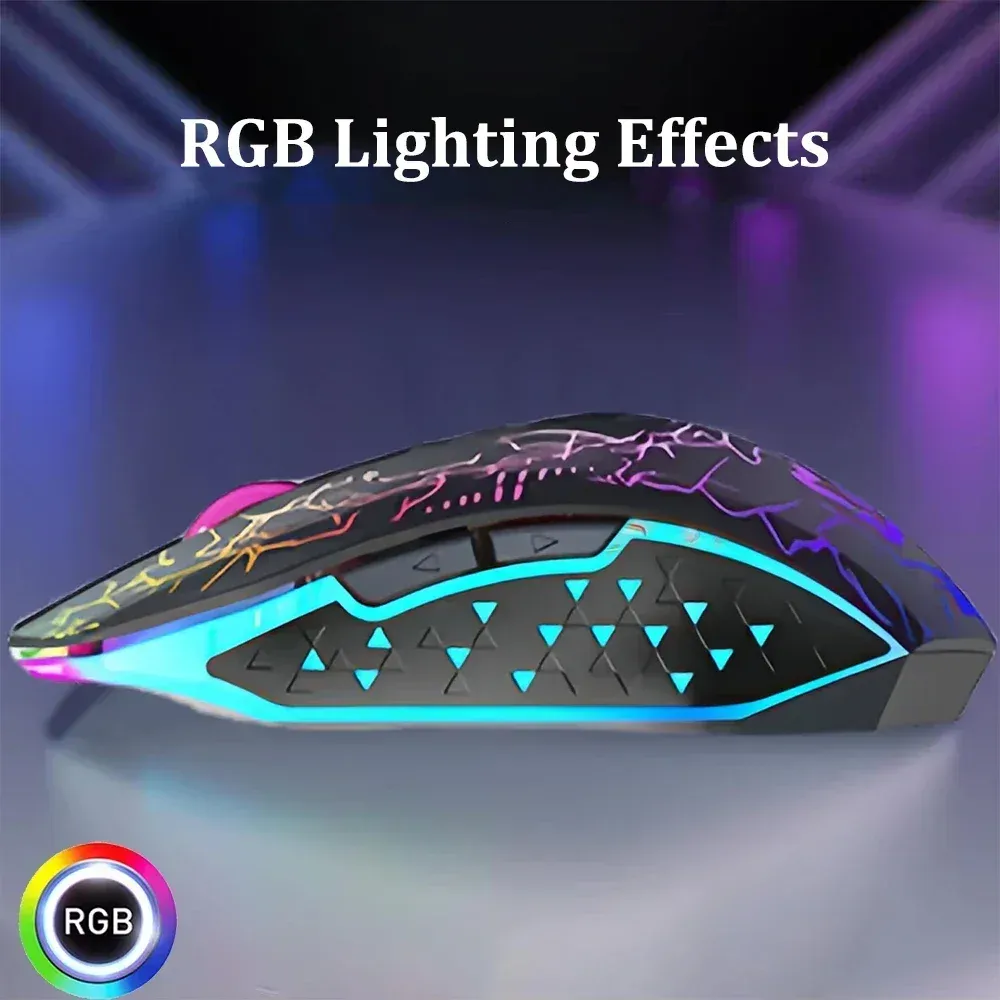 Souris sans fil Bluetooth 5.2 RGB 2,4 GHz à double mode pour gaming, 6 boutons silencieux, compatible MacBook, tablette et ordinateur portable 4