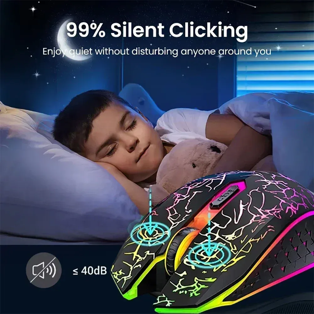 Souris sans fil Bluetooth 5.2 RGB 2,4 GHz à double mode pour gaming, 6 boutons silencieux, compatible MacBook, tablette et ordinateur portable 5