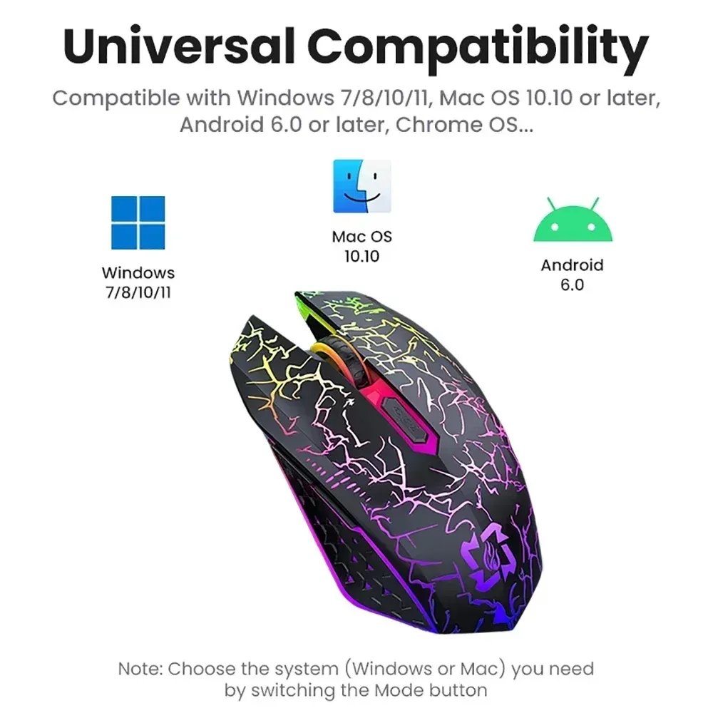 Souris sans fil Bluetooth 5.2 RGB 2,4 GHz à double mode pour gaming, 6 boutons silencieux, compatible MacBook, tablette et ordinateur portable 6