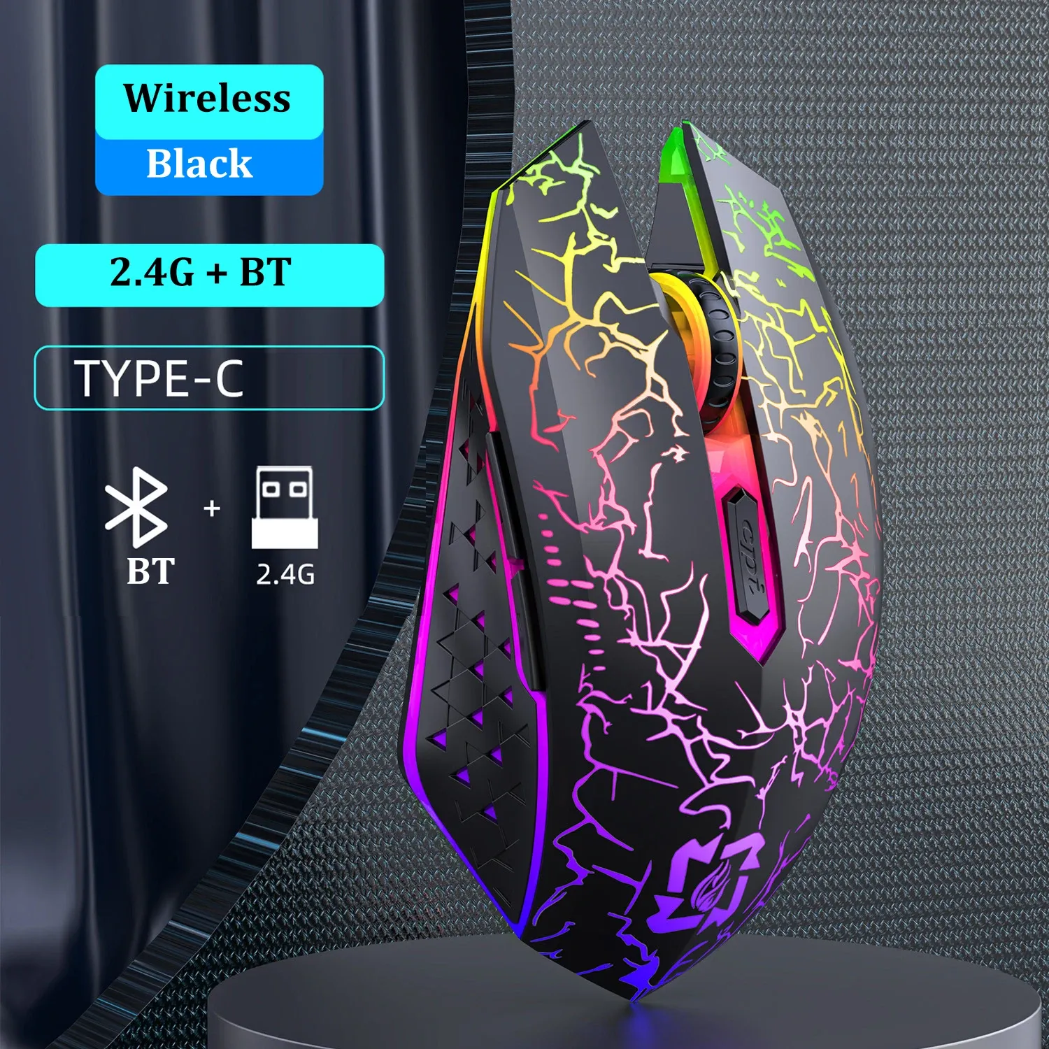 Souris sans fil Bluetooth 5.2 RGB 2,4 GHz à double mode pour gaming, 6 boutons silencieux, compatible MacBook, tablette et ordinateur portable 9