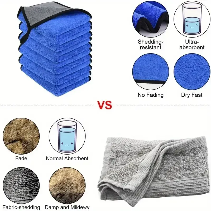 Lot de 1 à 4 chiffons de nettoyage en microfibre pour voiture, doux, séchage rapide, pour vitres et miroirs, chiffons de nettoyage double couche pour la maison, 500 GSM 3