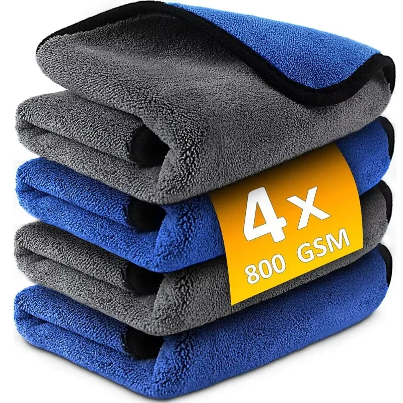Lot de 1 à 4 chiffons de nettoyage en microfibre pour voiture, doux, séchage rapide, pour vitres et miroirs, chiffons de nettoyage double couche pour la maison, 500 GSM - Image 1