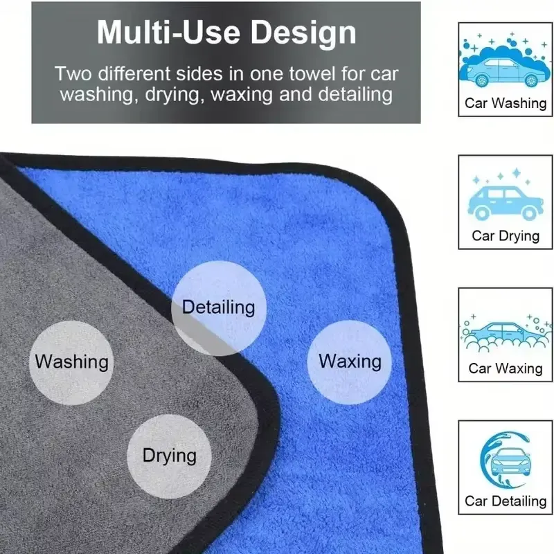 Lot de 1 à 4 chiffons de nettoyage en microfibre pour voiture, doux, séchage rapide, pour vitres et miroirs, chiffons de nettoyage double couche pour la maison, 500 GSM 4