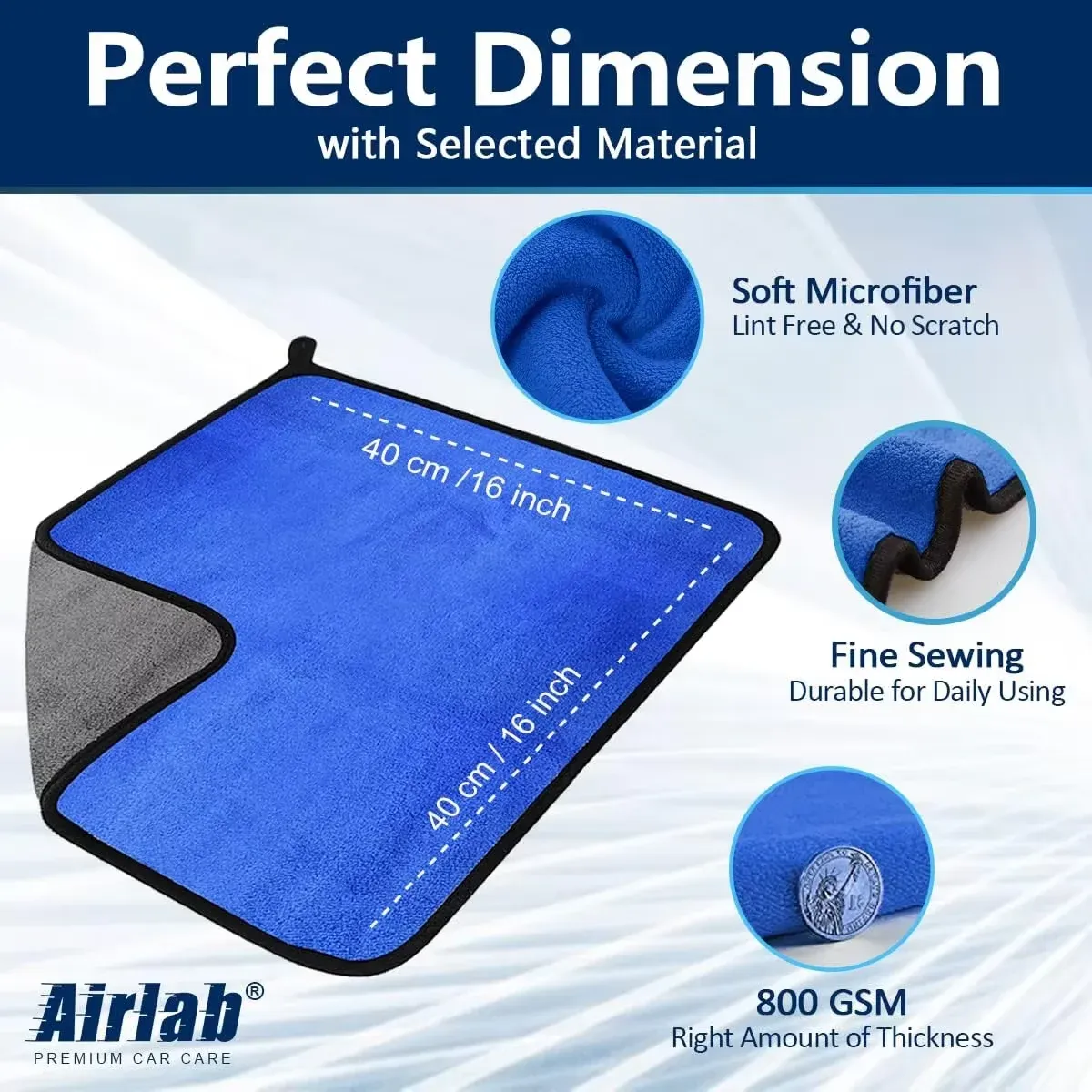 Lot de 1 à 4 chiffons de nettoyage en microfibre pour voiture, doux, séchage rapide, pour vitres et miroirs, chiffons de nettoyage double couche pour la maison, 500 GSM 5