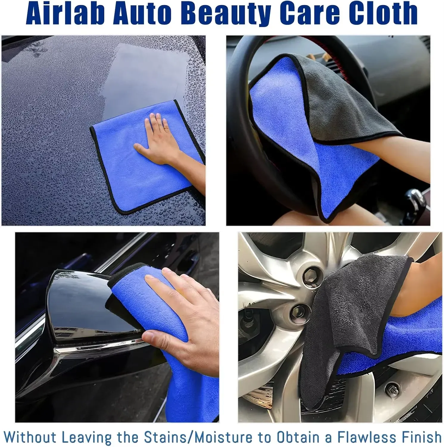 Lot de 1 à 4 chiffons de nettoyage en microfibre pour voiture, doux, séchage rapide, pour vitres et miroirs, chiffons de nettoyage double couche pour la maison, 500 GSM 6