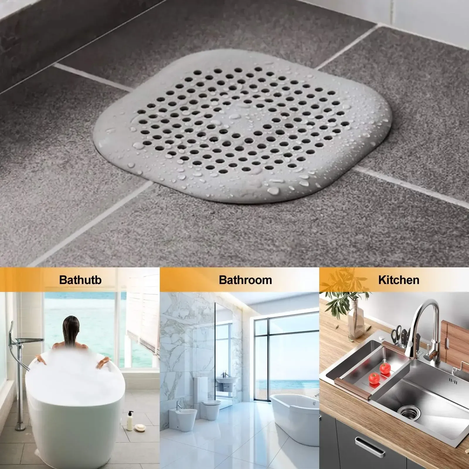 Bouchon d'évier en silicone avec filtre anti-cheveux pour cuisine, salle de bains et baignoire 4
