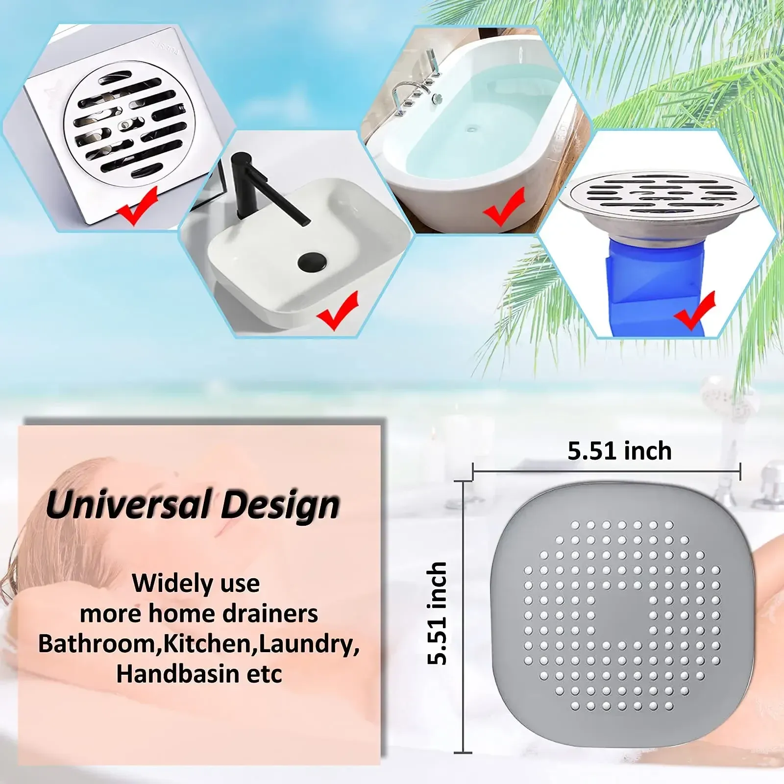 Bouchon d'évier en silicone avec filtre anti-cheveux pour cuisine, salle de bains et baignoire 5