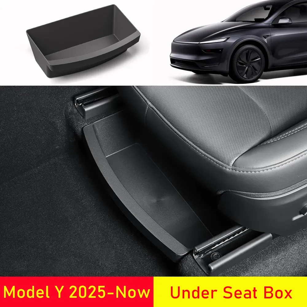Organisateur de rangement sous siège pour Tesla Model Y Juniper 2025-2026, bac de rangement avec poubelle, accessoires de voyage pour véhicule