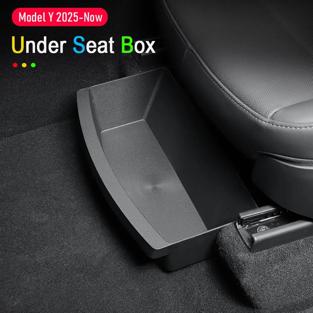 Organisateur de rangement sous siège pour Tesla Model Y Juniper 2025-2026, bac de rangement avec poubelle, accessoires de voyage pour véhicule 2