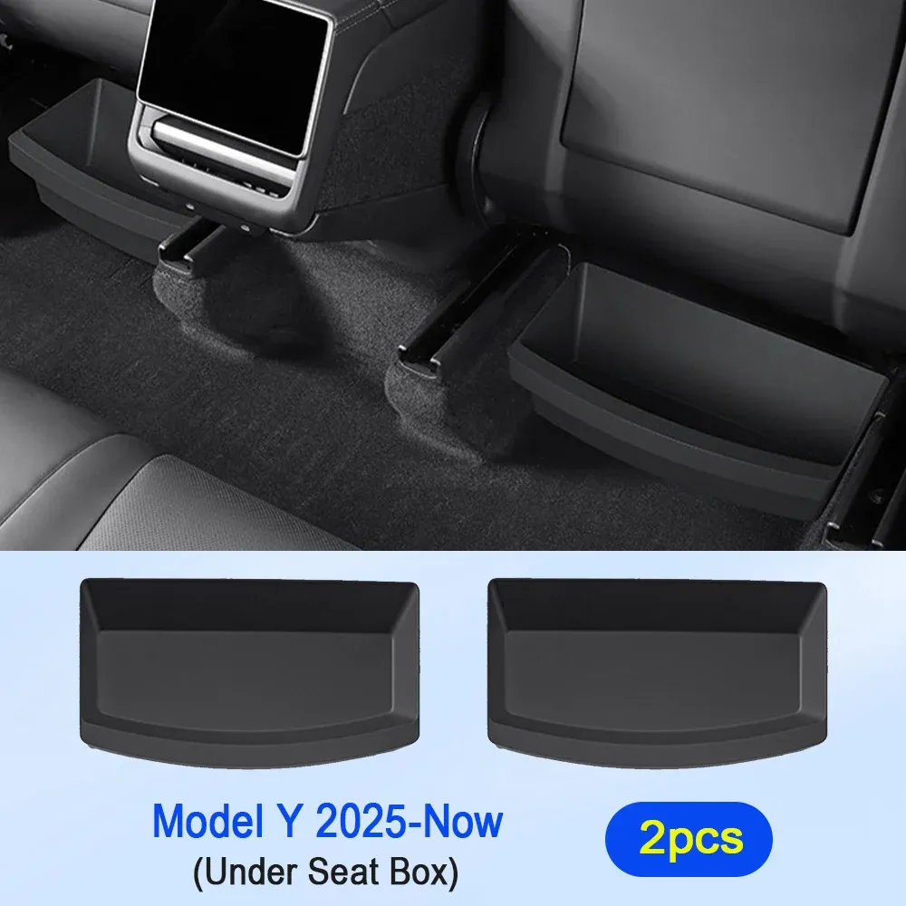 Organisateur de rangement sous siège pour Tesla Model Y Juniper 2025-2026, bac de rangement avec poubelle, accessoires de voyage pour véhicule 7
