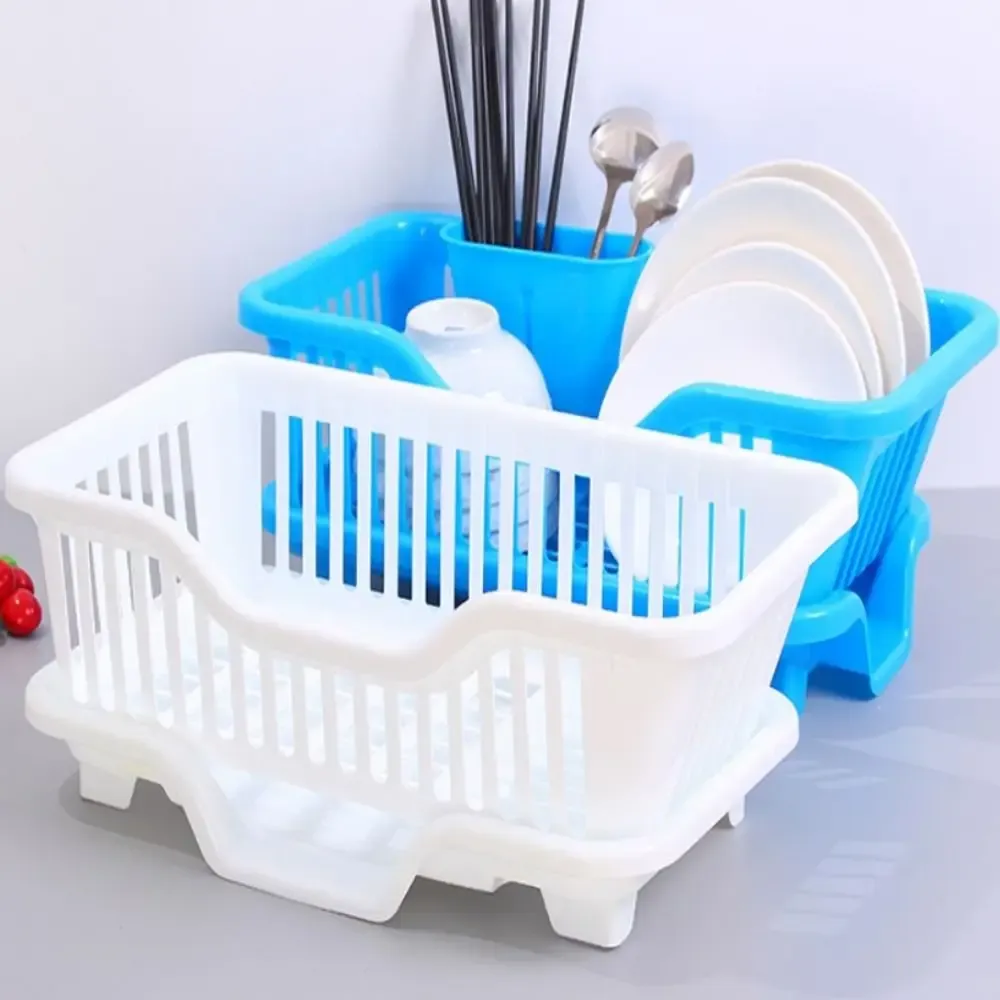 Égouttoir à vaisselle pour ustensiles de cuisine, étagère de rangement T1 avec bac d'égouttage, pour assiettes, bols, baguettes et cuillères