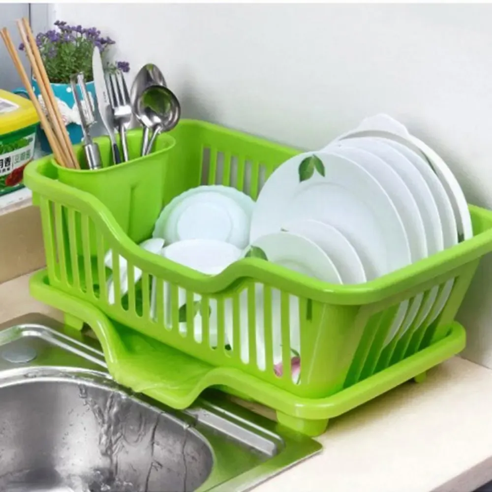 Égouttoir à vaisselle pour ustensiles de cuisine, étagère de rangement T1 avec bac d'égouttage, pour assiettes, bols, baguettes et cuillères 3