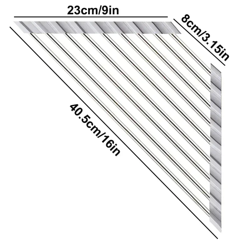 Égouttoir à vaisselle triangulaire enroulable, organisateur de cuisine pour angle d'évier avec porte-éponge pliable 7