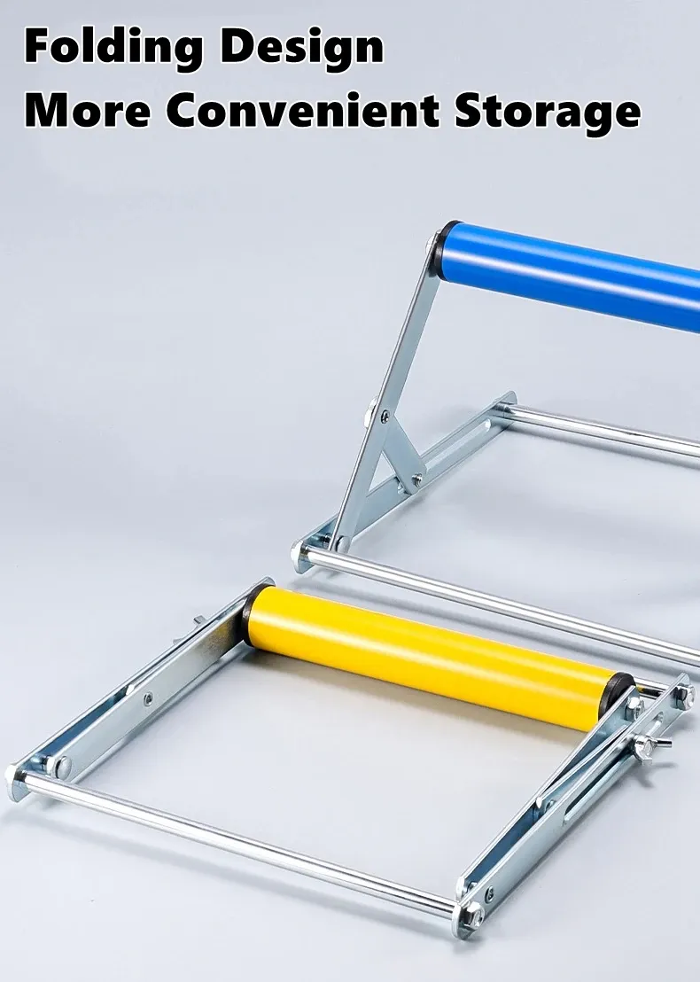 Support de rouleau installé près d'une table de découpe