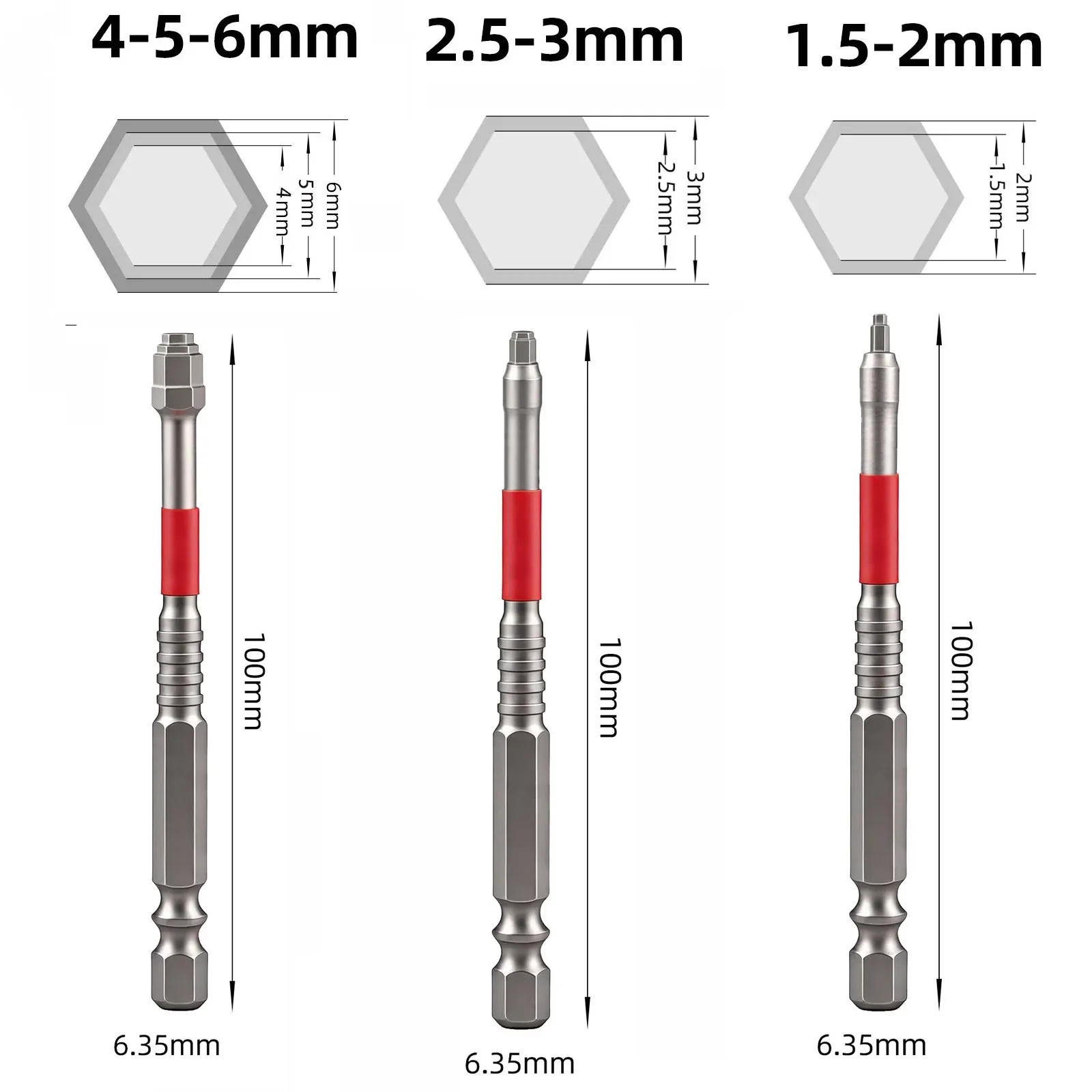 Jeu de tournevis magnétiques puissants, longueur 65/100 mm, embout hexagonal 6,35 mm, embouts électriques de 1,5 à 6 mm, lot de 1 ou 3 pièces 10