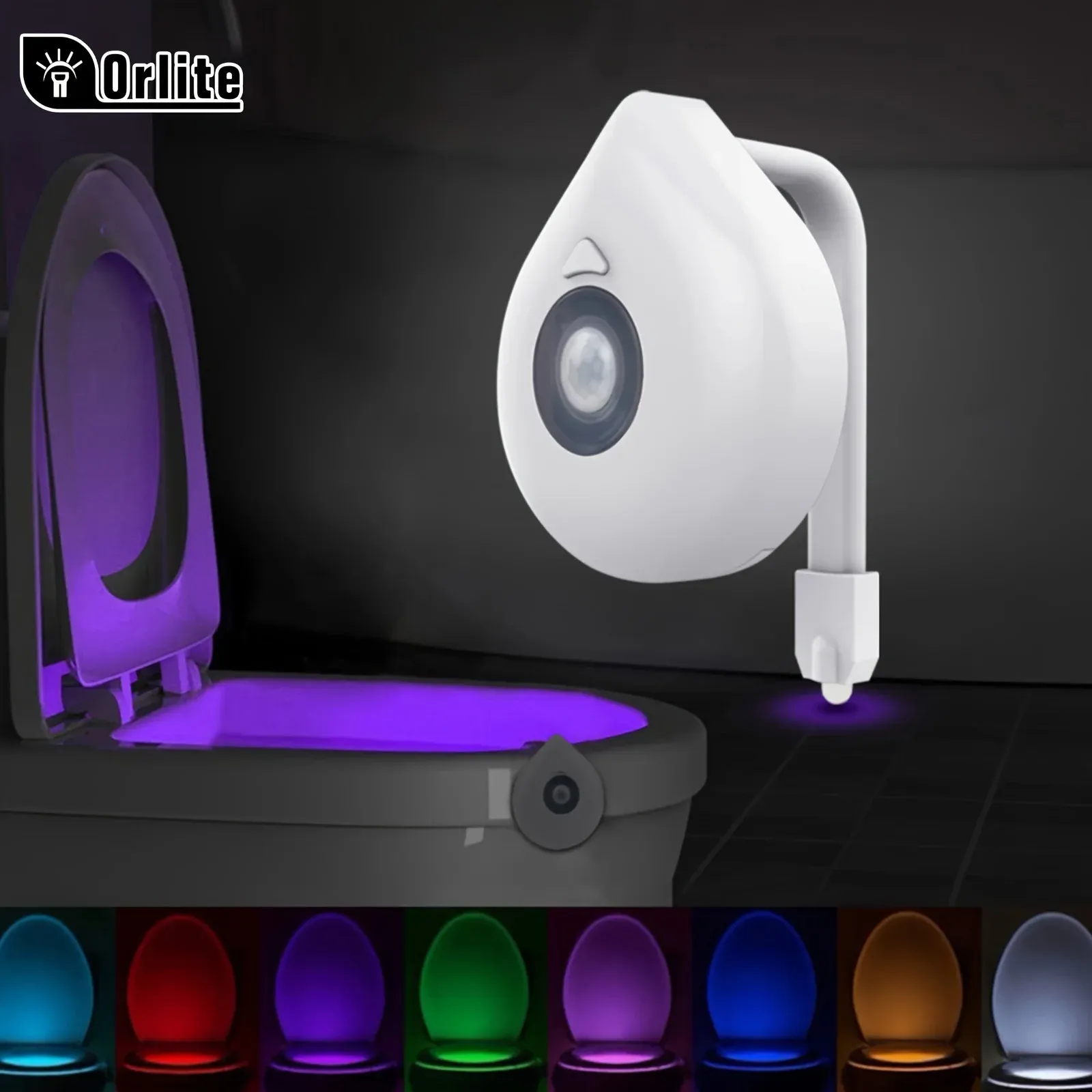Lampe LED à détection de mouvement pour toilettes, 8 couleurs, capteur PIR