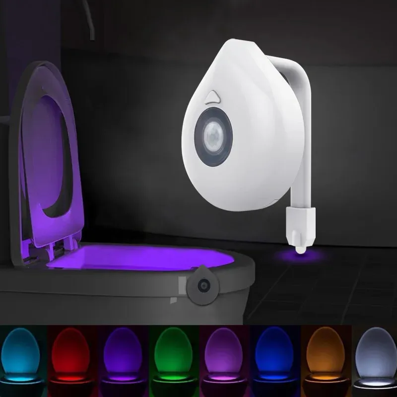 Lampe LED à détection de mouvement pour toilettes, 8 couleurs, capteur PIR 7