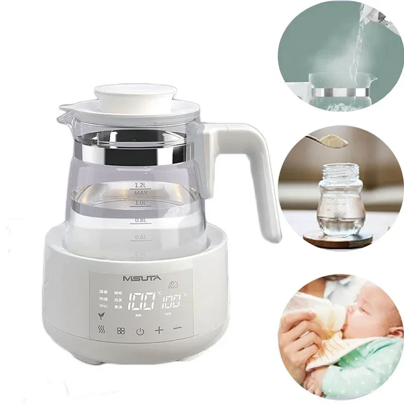 Bouilloire électrique multifonction intelligente en verre 1,2 L à température constante pour préparation du lait bébé, chauffe-biberon 220 V