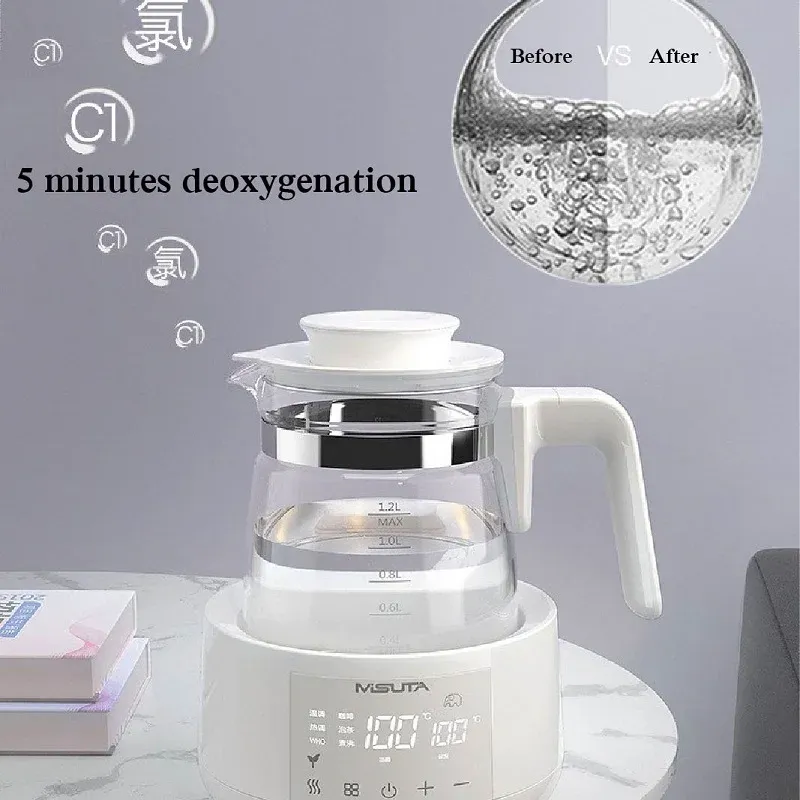 Bouilloire électrique multifonction intelligente en verre 1,2 L à température constante pour préparation du lait bébé, chauffe-biberon 220 V 3