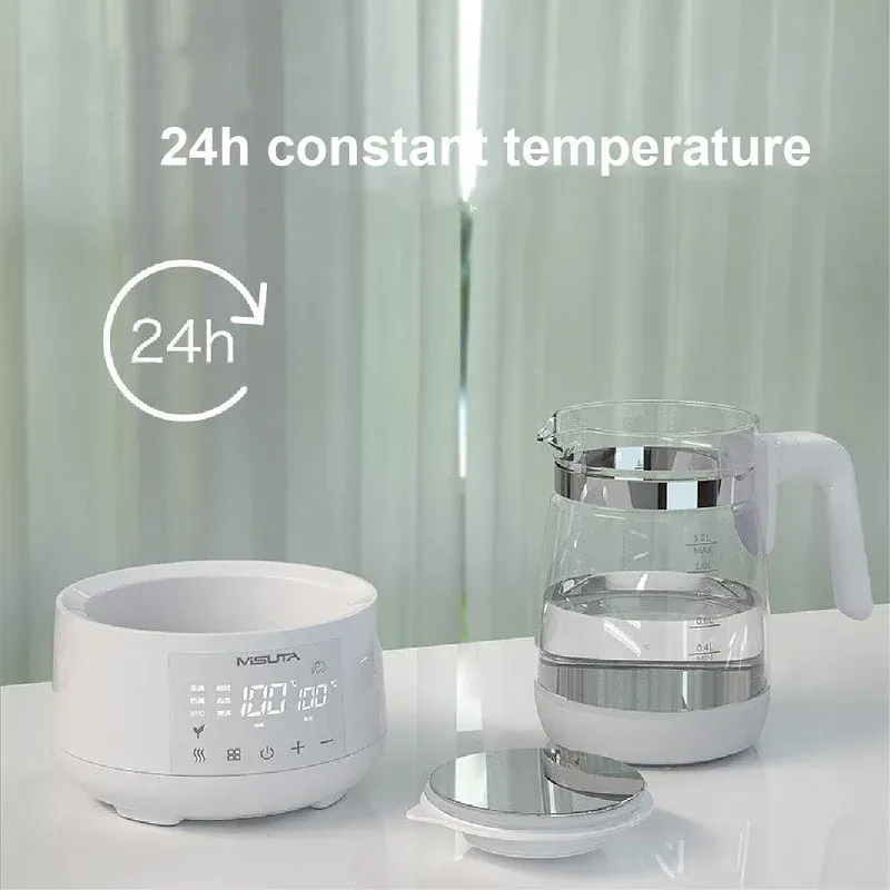 Bouilloire électrique multifonction intelligente en verre 1,2 L à température constante pour préparation du lait bébé, chauffe-biberon 220 V 4