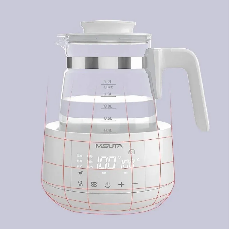 Bouilloire électrique multifonction intelligente en verre 1,2 L à température constante pour préparation du lait bébé, chauffe-biberon 220 V 5