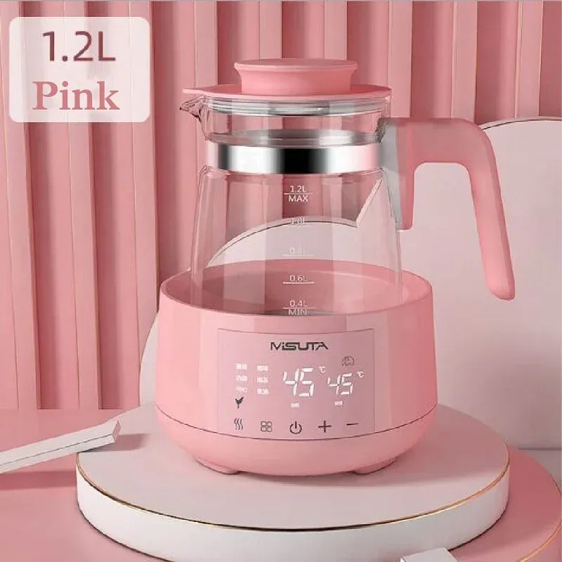 Bouilloire électrique multifonction intelligente en verre 1,2 L à température constante pour préparation du lait bébé, chauffe-biberon 220 V 7