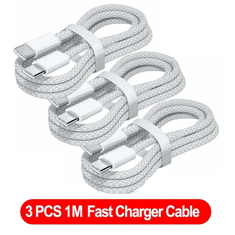 Lot de 3 câbles USB-C de charge rapide tressés en nylon, compatibles iPhone 15/16/17, Samsung, Xiaomi et Huawei 7