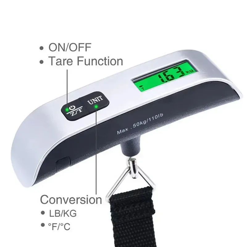 Balance électronique portable suspendue 50 kg, pèse-bagages numérique avec affichage LCD, 110 lb, pour valises et sacs de voyage 3