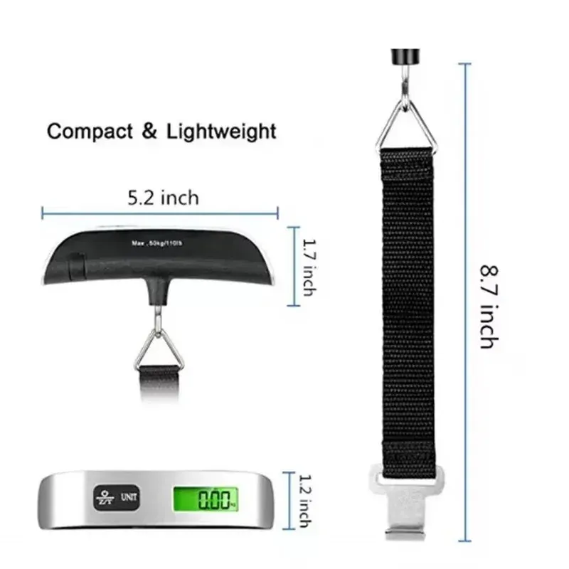 Balance électronique portable suspendue 50 kg, pèse-bagages numérique avec affichage LCD, 110 lb, pour valises et sacs de voyage 6